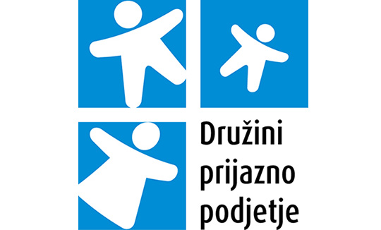 Modri logotip za polni certifikat Družini prijazno podjetje.