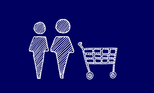 Dve osebi ob nakupovalnem vozičku.